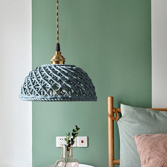 Nordic Grid Dome Hanging Lamp - 6.5/8 Single Bulb Pendant Light For Dining Room Corridor White