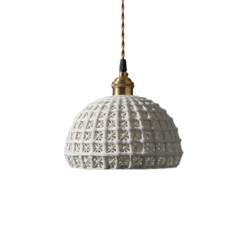 Nordic Grid Dome Pendant Light - 6.5"/8" Single Bulb Ceramic Hanging Lamp for Dining Room & Corridor - White