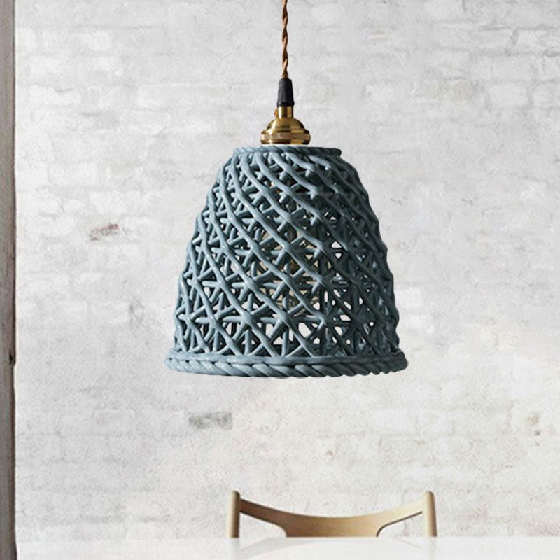 Nordic Grid Dome Pendant Light - 6.5"/8" Single Bulb Ceramic Hanging Lamp for Dining Room & Corridor - White