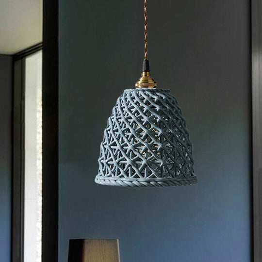 Nordic Grid Dome Pendant Light - 6.5"/8" Single Bulb Ceramic Hanging Lamp for Dining Room & Corridor - White