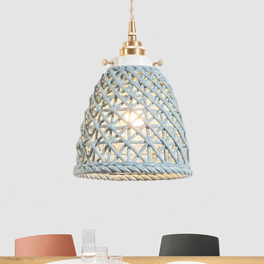 Modern Ceramic Hanging Pendant Light with Dome Basket Design - Illuminate Your Gallery with One Bulb!