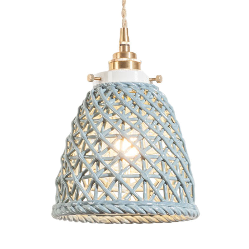 Modern Ceramic Hanging Pendant Light with Dome Basket Design - Illuminate Your Gallery with One Bulb!
