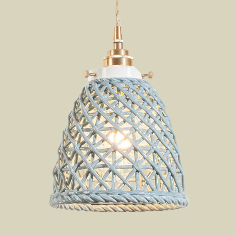 Modern Ceramic Hanging Pendant Light with Dome Basket Design - Illuminate Your Gallery with One Bulb!