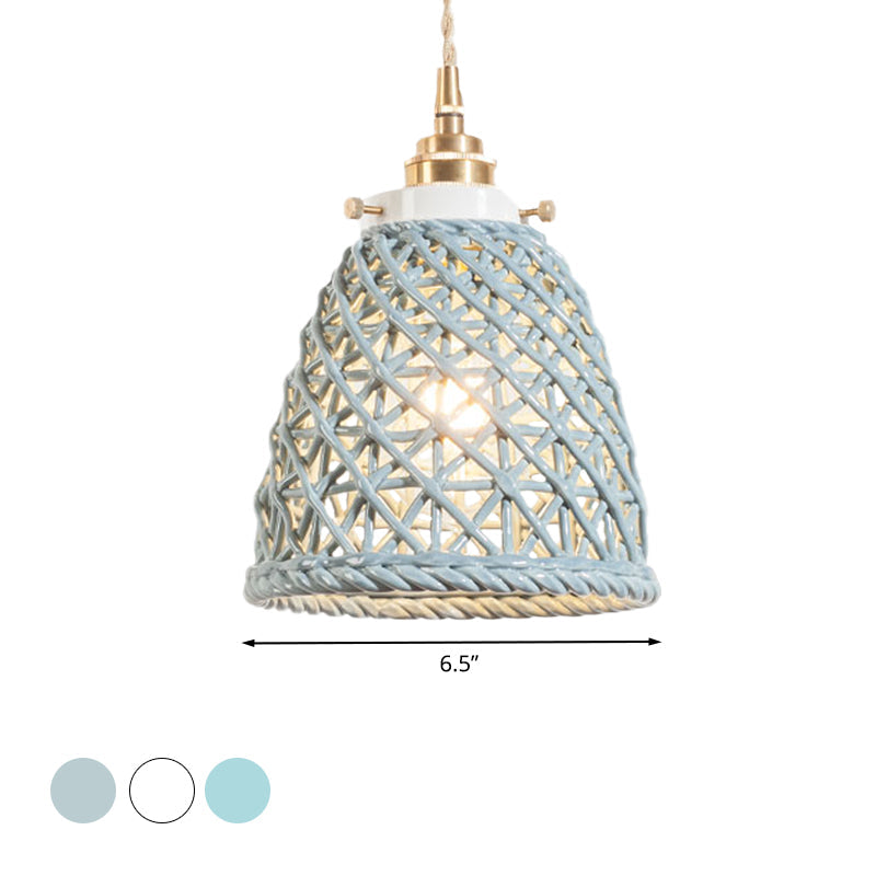 Modern Ceramic Hanging Pendant Light with Dome Basket Design - Illuminate Your Gallery with One Bulb!