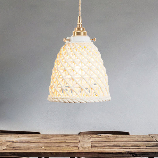 Modern Ceramic Hanging Pendant Light with Dome Basket Design - Illuminate Your Gallery with One Bulb!