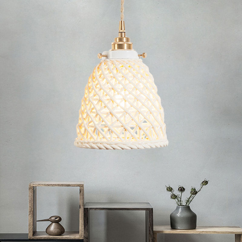 Modern Ceramic Hanging Pendant Light with Dome Basket Design - Illuminate Your Gallery with One Bulb!