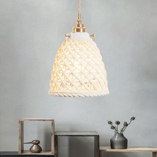 Modern Ceramic Dome Basket Pendant Light With Single Bulb - Perfect For Galleries And More