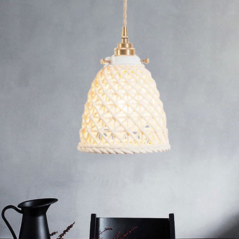 Modern Ceramic Hanging Pendant Light with Dome Basket Design - Illuminate Your Gallery with One Bulb!
