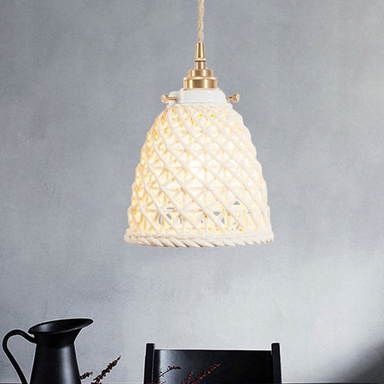 Modern Ceramic Hanging Pendant Light with Dome Basket Design - Illuminate Your Gallery with One Bulb!