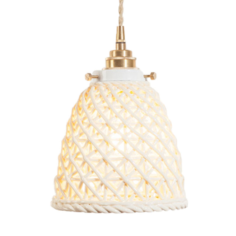 Modern Ceramic Hanging Pendant Light with Dome Basket Design - Illuminate Your Gallery with One Bulb!