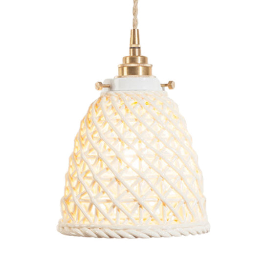 Modern Ceramic Hanging Pendant Light with Dome Basket Design - Illuminate Your Gallery with One Bulb!
