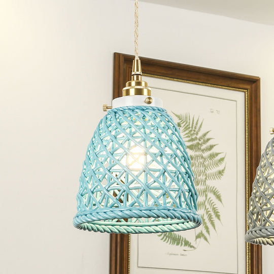 Modern Ceramic Hanging Pendant Light with Dome Basket Design - Illuminate Your Gallery with One Bulb!