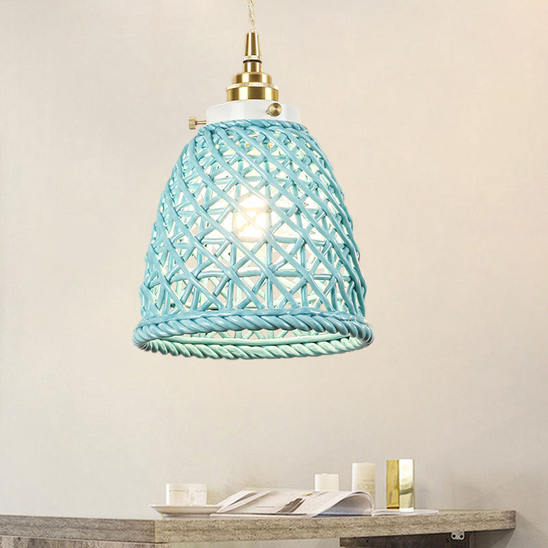 Modern Ceramic Hanging Pendant Light with Dome Basket Design - Illuminate Your Gallery with One Bulb!