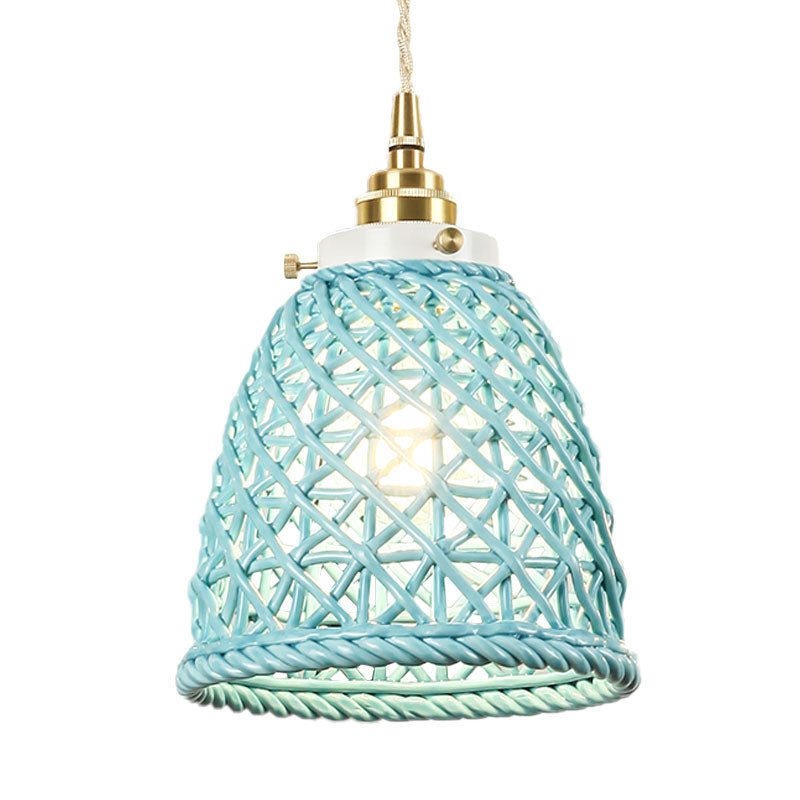 Modern Ceramic Hanging Pendant Light with Dome Basket Design - Illuminate Your Gallery with One Bulb!