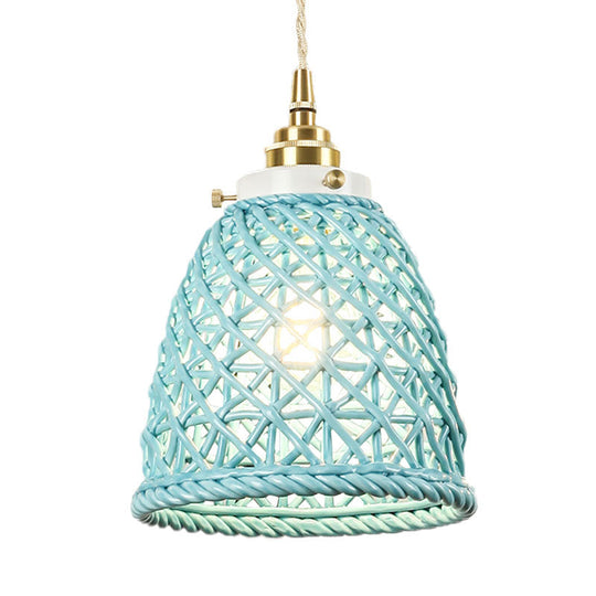 Modern Ceramic Hanging Pendant Light with Dome Basket Design - Illuminate Your Gallery with One Bulb!