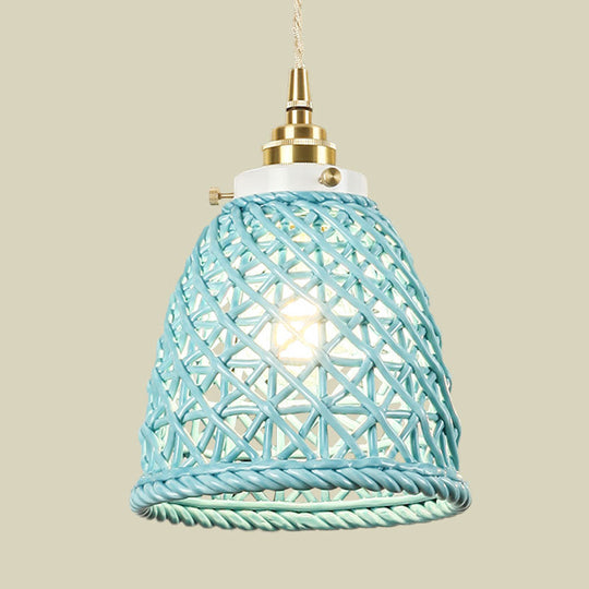 Modern Ceramic Hanging Pendant Light with Dome Basket Design - Illuminate Your Gallery with One Bulb!