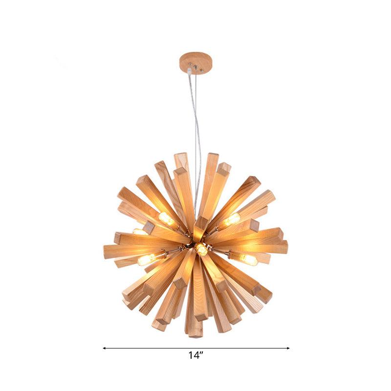 Lustre Starburst à LED en bois de 14"/20,5"/28" de diamètre, luminaire suspendu de plafond beige