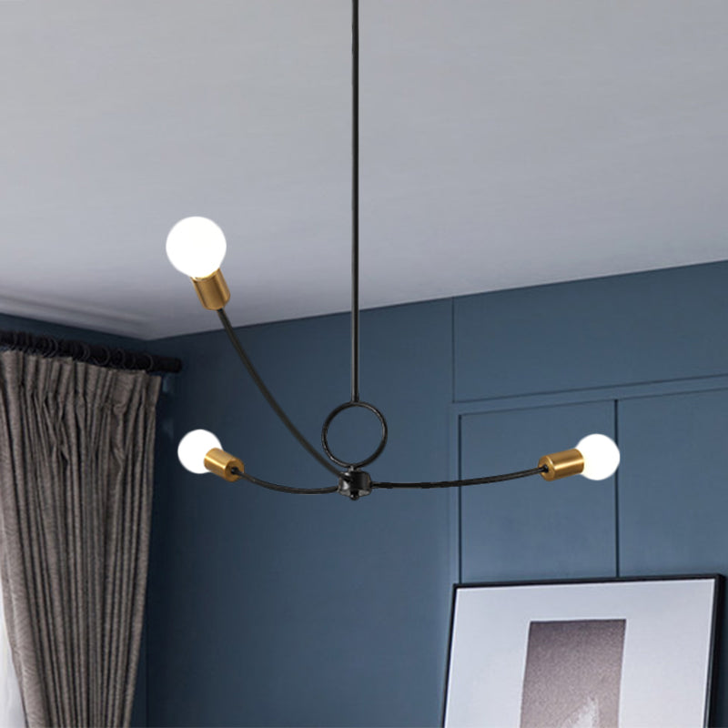 Lustre de plafond minimaliste à 3 ampoules en métal noir/doré pour salle à manger