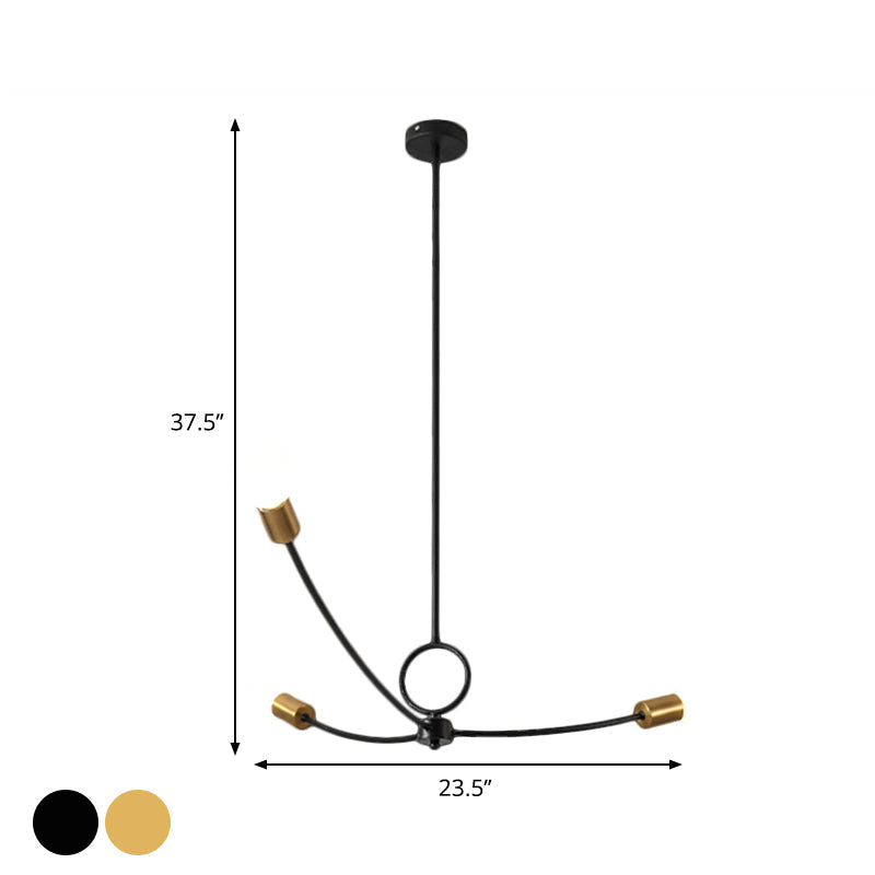 Lustre de plafond minimaliste à 3 ampoules en métal noir/doré pour salle à manger