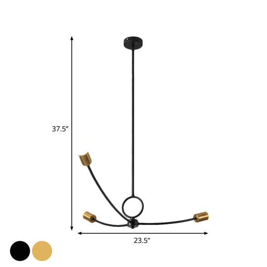 Lustre de plafond minimaliste à 3 ampoules en métal noir/doré pour salle à manger