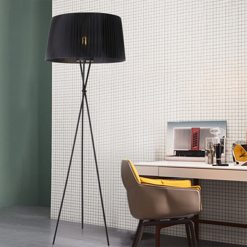 Modern Style Drum Shade Floor Lamp With Tripod Base - 1 Bulb Pink/Black/Red
