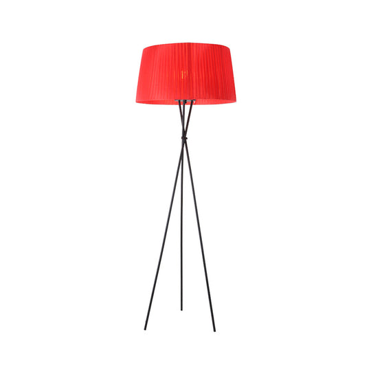 Modern Style Drum Shade Floor Lamp With Tripod Base - 1 Bulb Pink/Black/Red