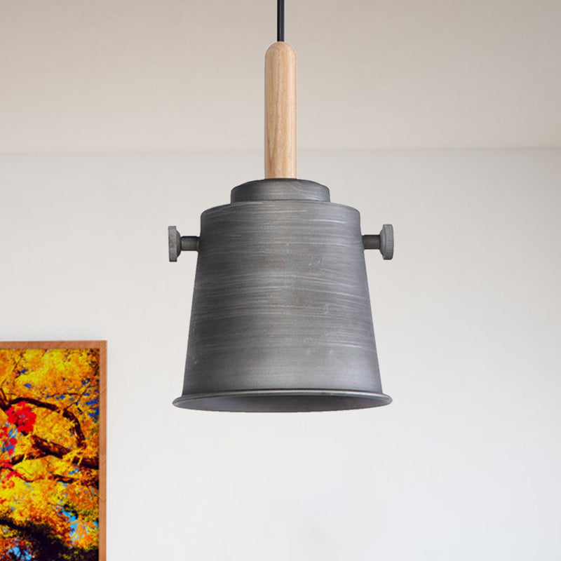 Suspension vintage en forme de seau en noir/gris pour une décoration de salle à manger élégante