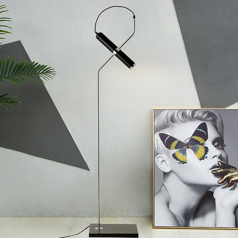 Modern Metallic Led Tube Floor Lamp With Curved Arm - Gold/Chrome Finish