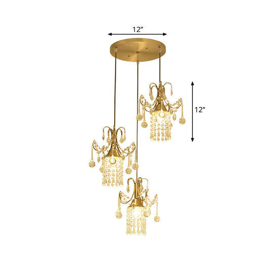 Plafonnier cylindrique moderniste à 3 lampes en forme de gouttelettes de cristal pour salle à manger
