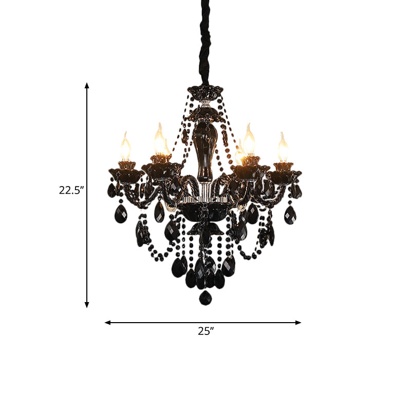 Modern Black Crystal Swag Chandelier with 6 Bulbs - Elegant Candelabra Ceiling Suspension Lamp