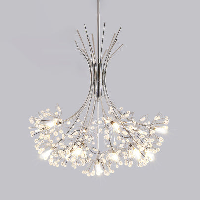 Modern Clear Crystal Beaded Chandelier With Bouquet Design - Black/Chrome 13/19 Lights Hanging Lamp