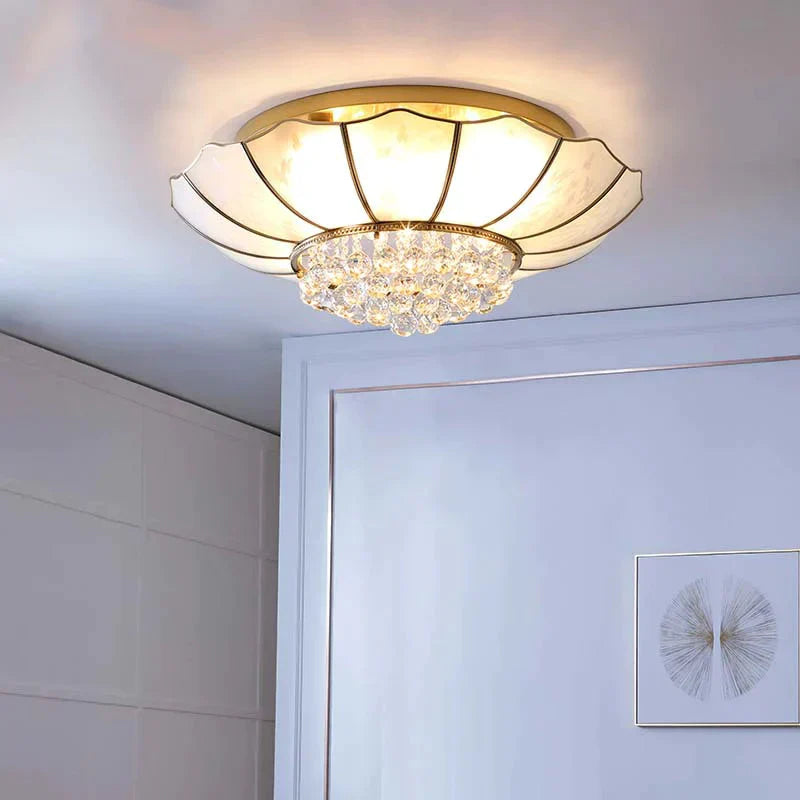 Lampe de salon en cristal Lampe de plafond LED tout en cuivre