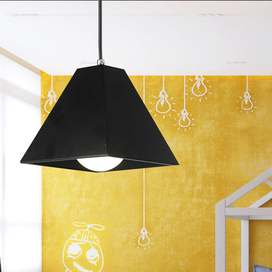 Modern Metal Pyramid Pendant Lamp - Adjustable Cord, Black/White - 1 Light for Living Room