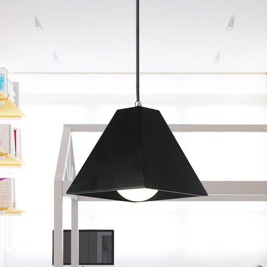 Modern Metal Pyramid Pendant Lamp - Adjustable Cord, Black/White - 1 Light for Living Room