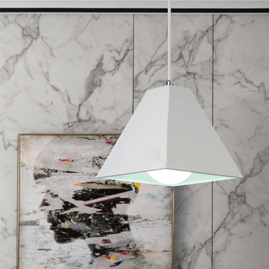 Modern Metal Pyramid Pendant Lamp - Adjustable Cord, Black/White - 1 Light for Living Room