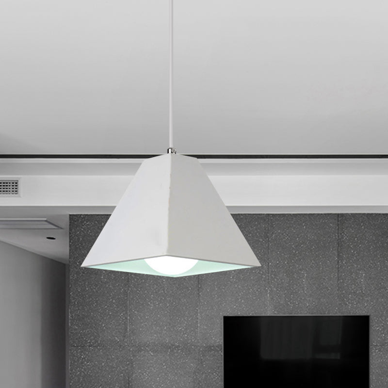 Modern Metal Pyramid Pendant Lamp - Adjustable Cord, Black/White - 1 Light for Living Room