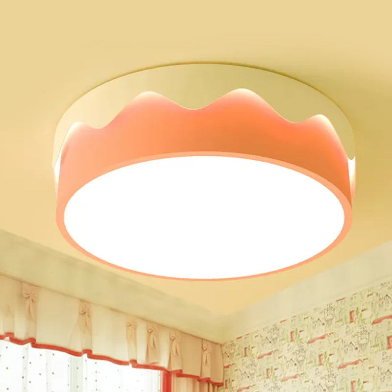 Kids LED Pink Drum Ceiling Light with Warm/White Acrylic Flush Mount
