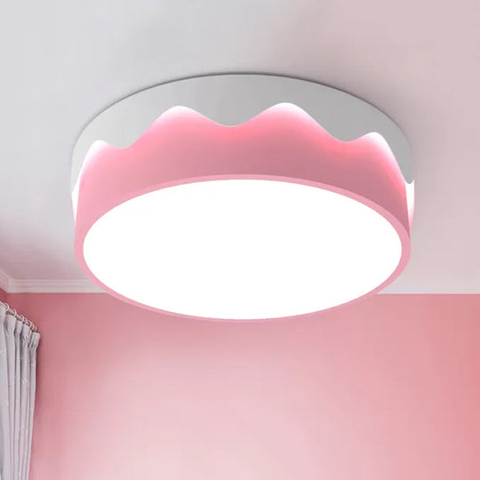 Kids LED Pink Drum Ceiling Light with Warm/White Acrylic Flush Mount
