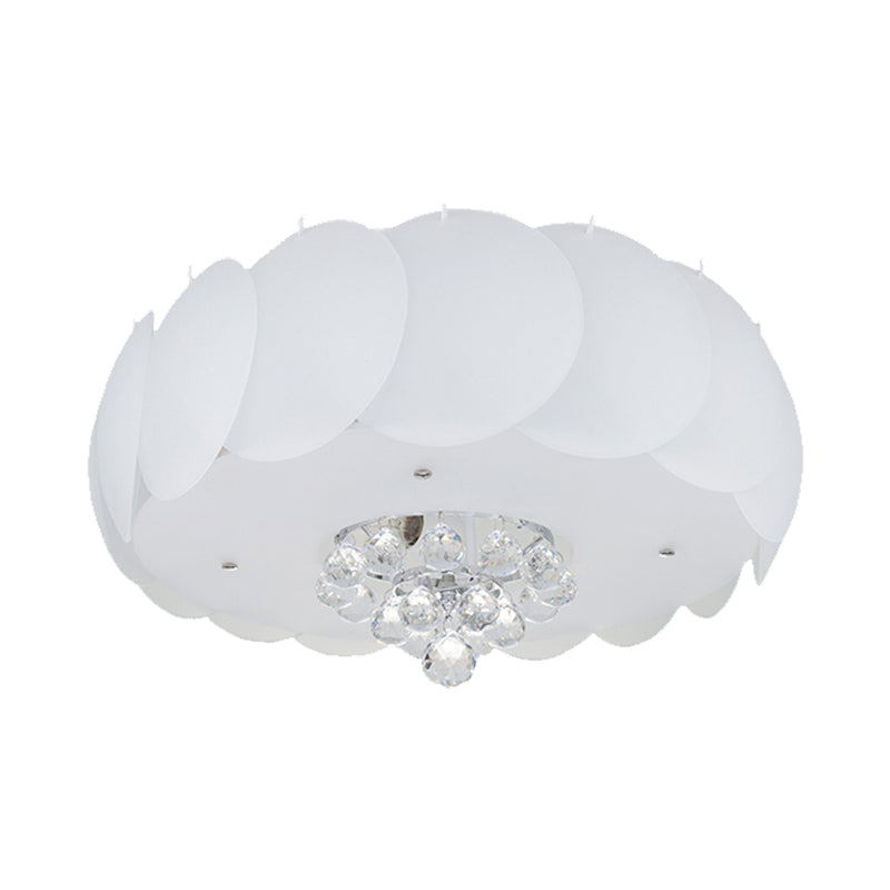 Modern Frosted Glass Flushmount Ceiling Lamp with Crystal Ball - Drum Design, White Finish, Available in 19.5" or 23.5" Width - Suitable for Bedroom Lighting, 4/5 Bulbs