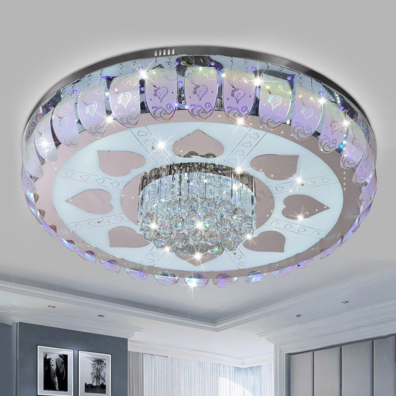 Contemporary Chrome Round LED Ceiling Light with Patterned Glass, Flush Mount, 19.5"/23.5" Wide