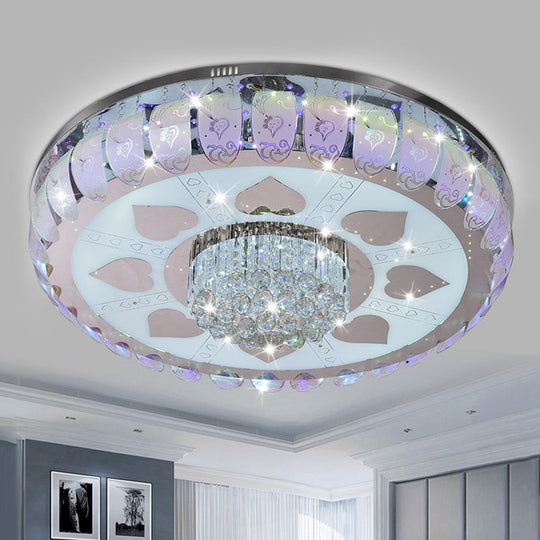 Contemporary Chrome Round LED Ceiling Light with Patterned Glass, Flush Mount, 19.5"/23.5" Wide