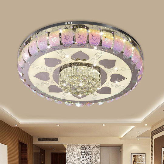 Contemporary Chrome Round Led Ceiling Light With Patterned Glass Flush Mount 19.5/23.5 Wide