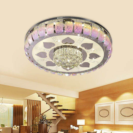 Contemporary Chrome Round Led Ceiling Light With Patterned Glass Flush Mount 19.5/23.5 Wide