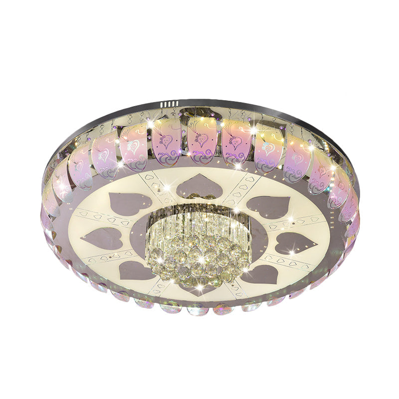 Contemporary Chrome Round LED Ceiling Light with Patterned Glass, Flush Mount, 19.5"/23.5" Wide