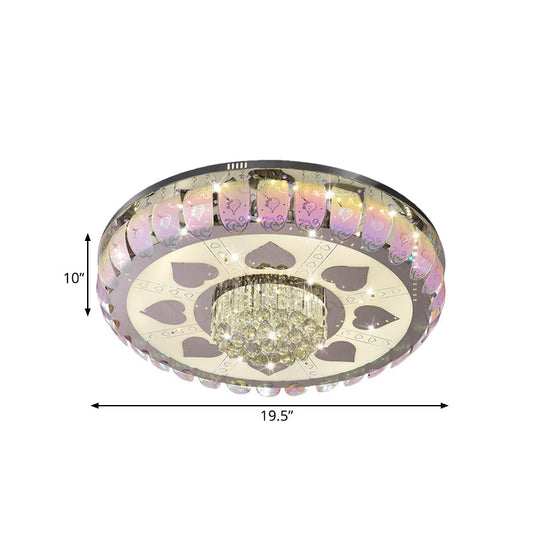 Contemporary Chrome Round LED Ceiling Light with Patterned Glass, Flush Mount, 19.5"/23.5" Wide