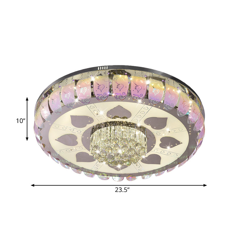 Contemporary Chrome Round LED Ceiling Light with Patterned Glass, Flush Mount, 19.5"/23.5" Wide