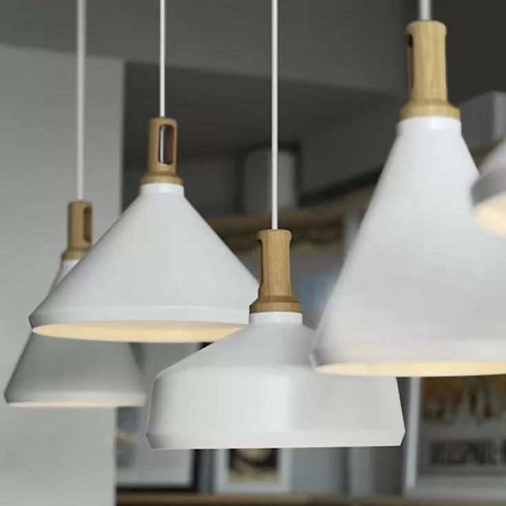 Nordic Hanging Pendant Light with Cone/Barn Metal Shade for Dining Room - 9.5"/14" Wide White Pendant Lighting