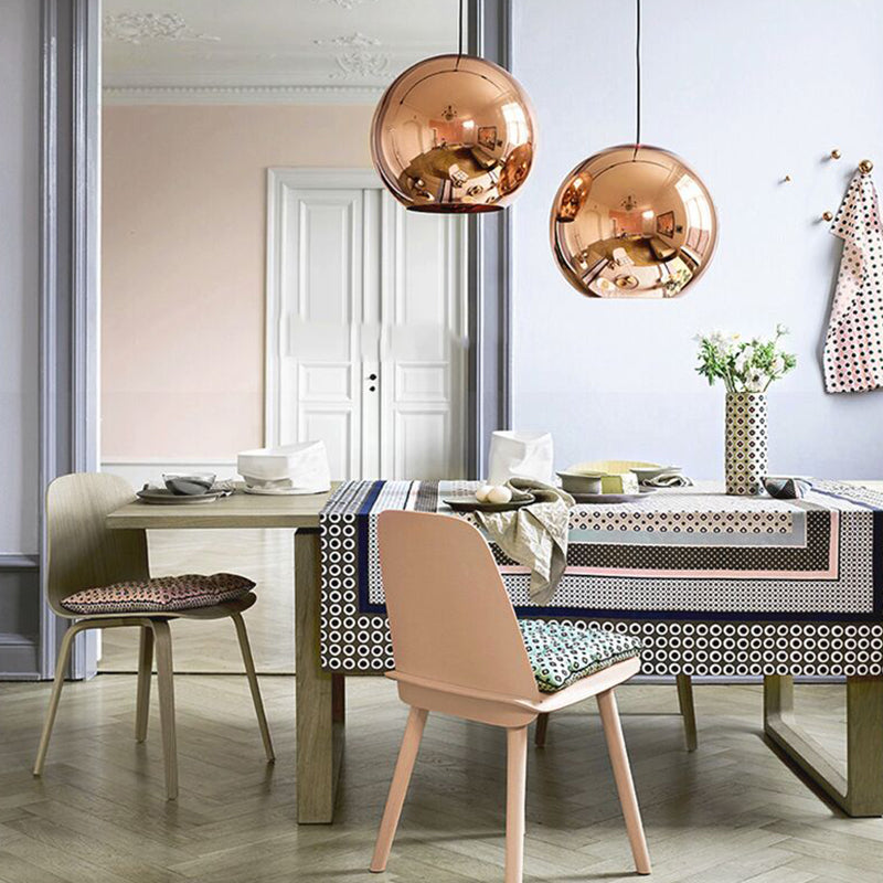 Contemporary Glass Mirror Ball Pendant Lighting - 1 Light, Chrome/Gold/Rose Gold, 6"/8"/10"W Hanging Ceiling Light
