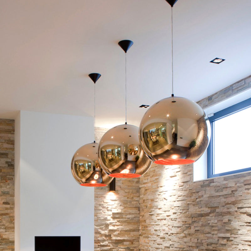Contemporary Glass Mirror Ball Pendant Lighting - 1 Light, Chrome/Gold/Rose Gold, 6"/8"/10"W Hanging Ceiling Light
