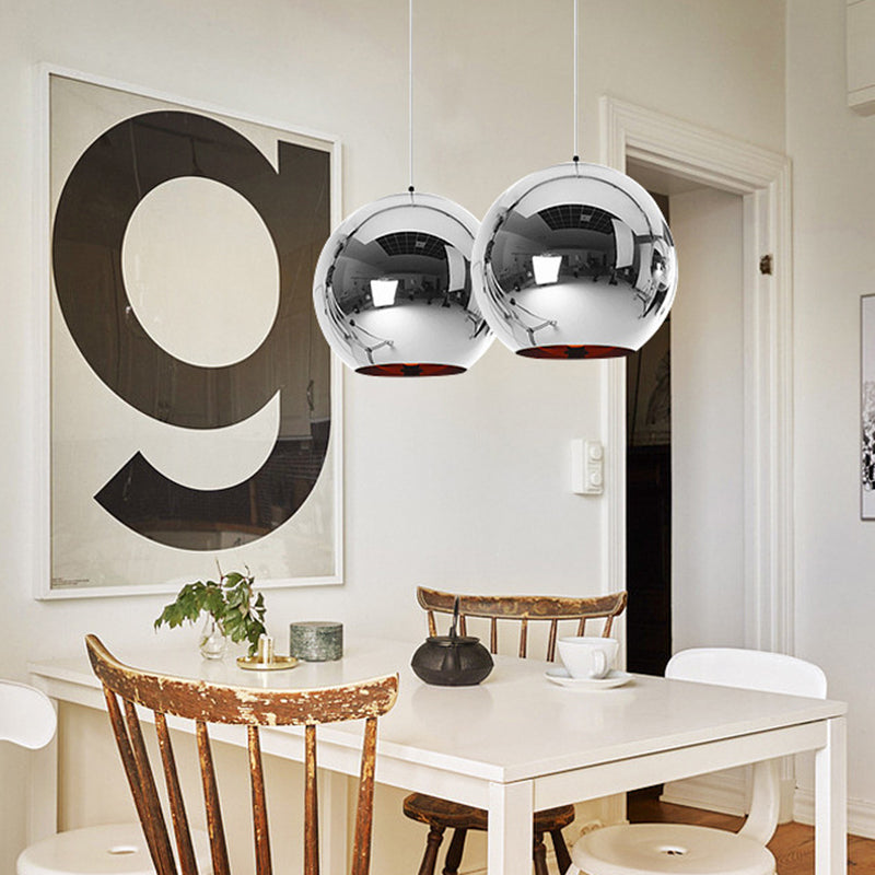 Contemporary Glass Mirror Ball Pendant Lighting - 1 Light, Chrome/Gold/Rose Gold, 6"/8"/10"W Hanging Ceiling Light